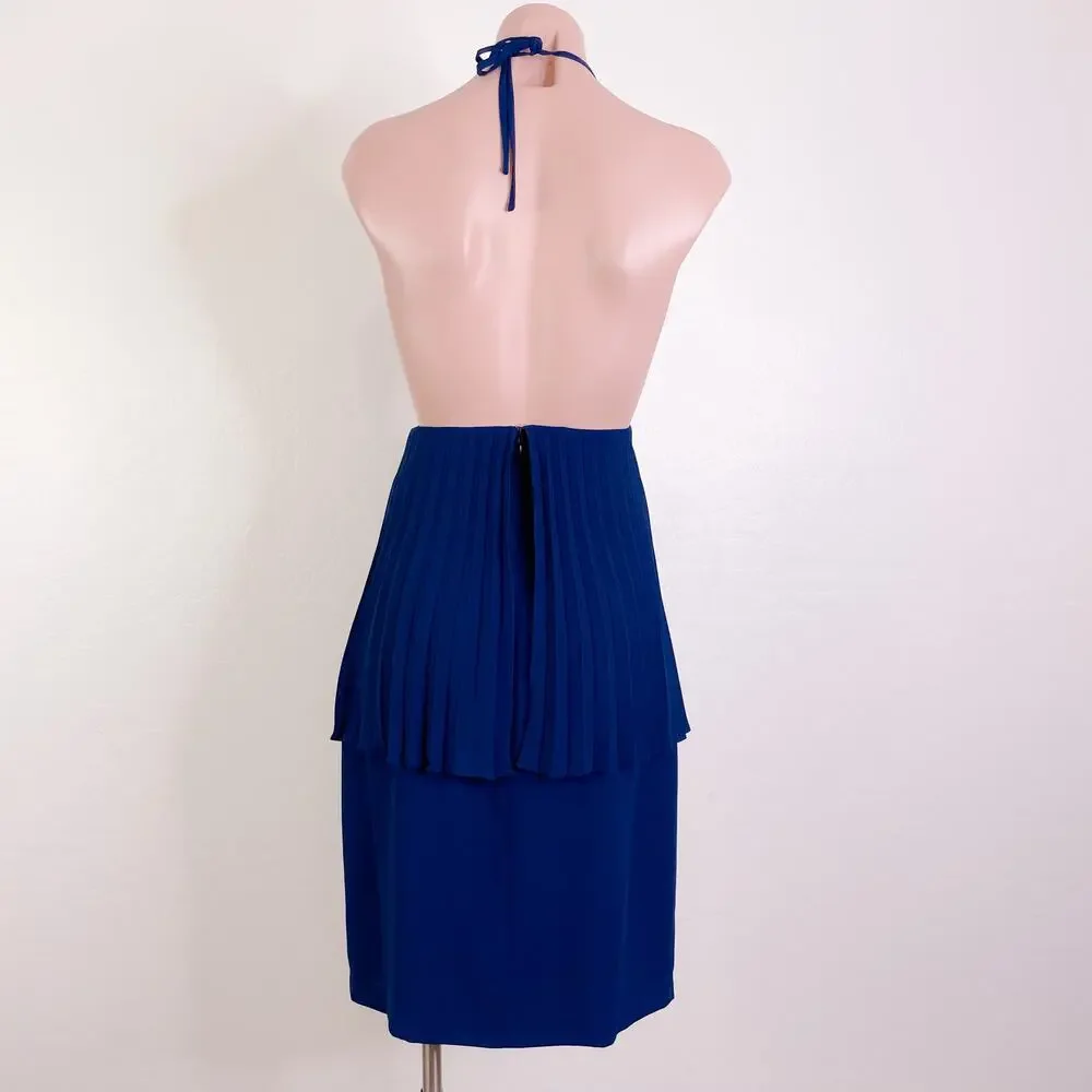 H by Halston Halter Pleated Sleeveless Cocktail Dress Navy Blue size 4 NWT